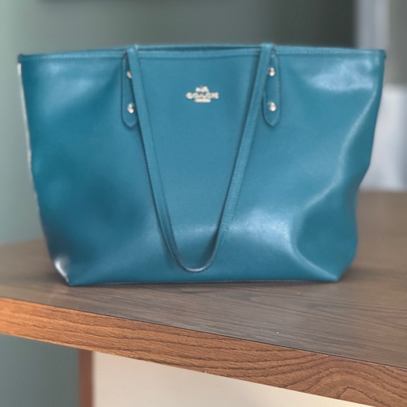 Coach Teal Pebbled Leather City Tote Shoulder Bag - Perfect Work Bag 🏙️ - Picture 2 of 13